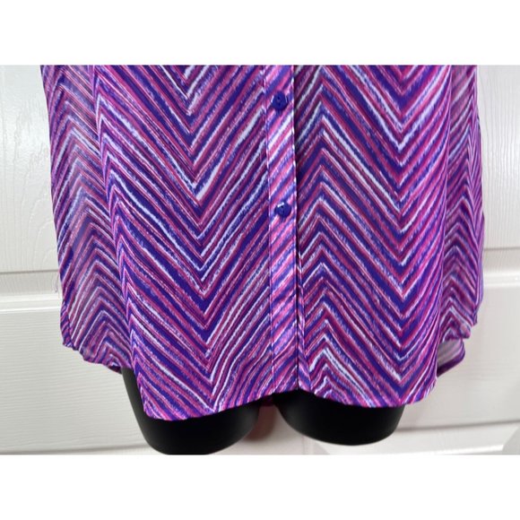 Cato Blouse Sleeveless Sheer Purple Pink White Striped Collar Button Size Medium - Picture 5 of 10